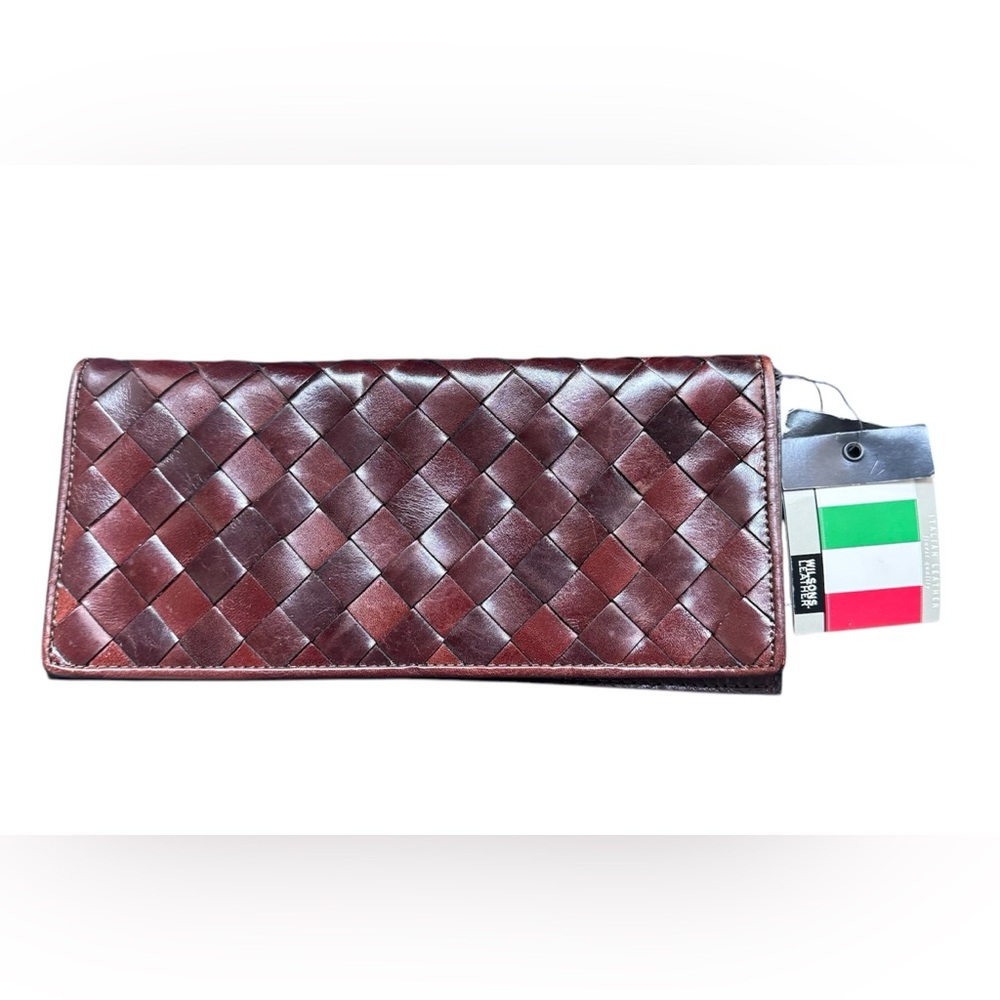 Wilson Leather Brown Basket Weave Pebble Leather Wristlet Wallet Unisex NWT VTG
